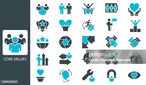 core value icon set. solid icon collection. vector illustration. stock illustration icon symbol, honesty, morality, community, determination - core stock illustrations