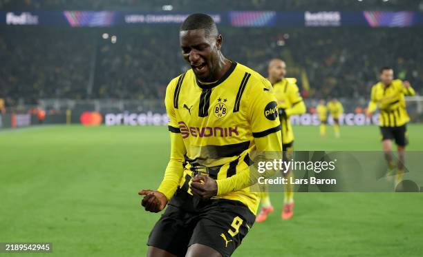 Serhou Guirassy of Borussia Dortmund celebrates after scoring his teams second goal during the UEFA Champions League 2024/25 League Phase MD2 match...