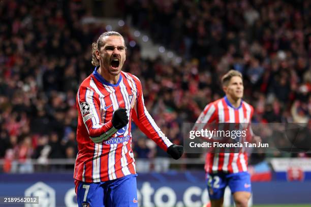 Antoine Griezmann of Atletico de Madrid celebrates scoring his team's second goal during the UEFA Champions League 2024/25 League Phase MD6 match...