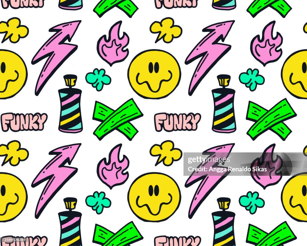 Funky Pattern Graphity Funky Graffiti Doodle Cartoon Seamless Pattern With Emoji Spraypaint ...