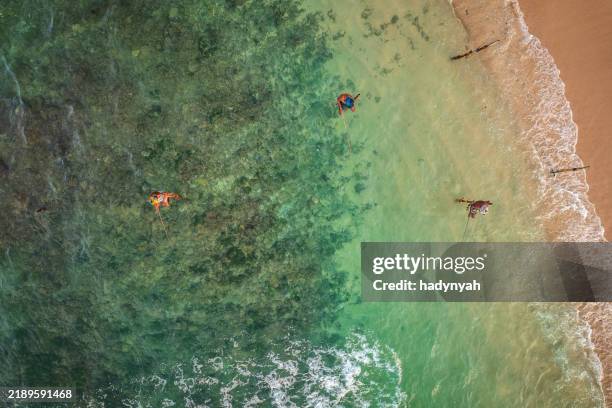 the stilt fishermen at work, sri lanka, asia - water surface stock pictures, royalty-free photos & images
