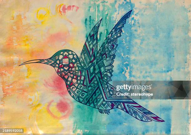 elemental hummmingbird - arenal volcano stock illustrations