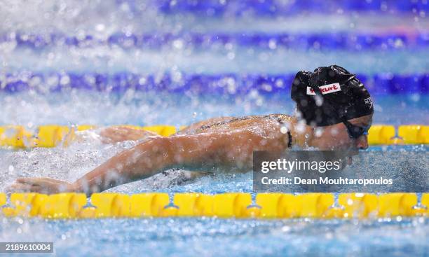 SummerMcIntosh of Canada on her way to winning the Women's 200m Butterfly in a world record time during day three of the World Aquatics Swimming...