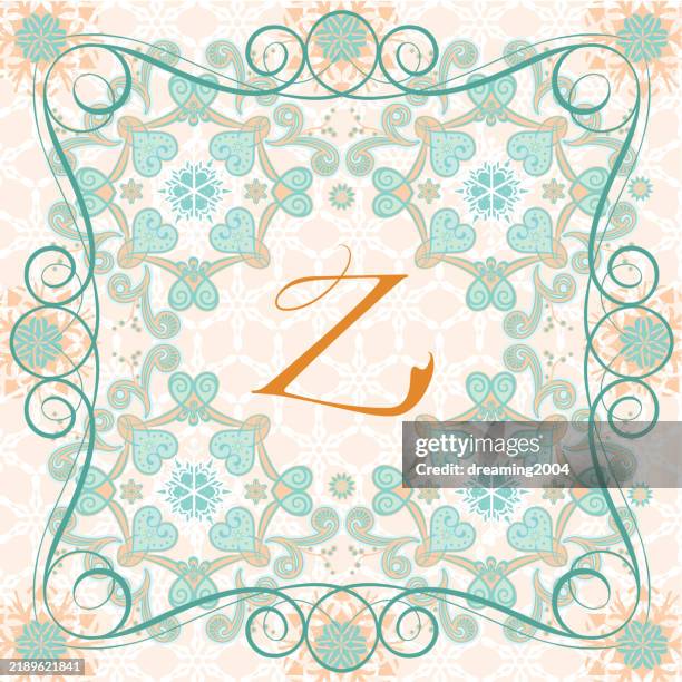 elegant calligraphic, ribbon-like, uniquely designed letter 'z' monogram vector logo, encircled by a festival winter-themed floral border design - wedding border stock illustrations