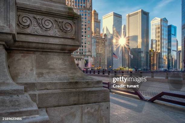 michigan avenue bridge and light on skyscrapers - historic building stock pictures, royalty-free photos & images