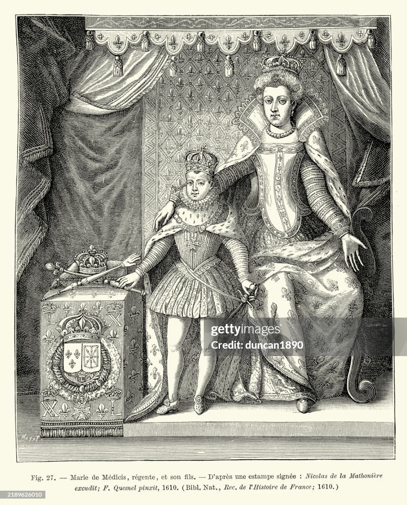 French history, Louis XIII, King of France, and his mother Marie de' Medici 17th Century