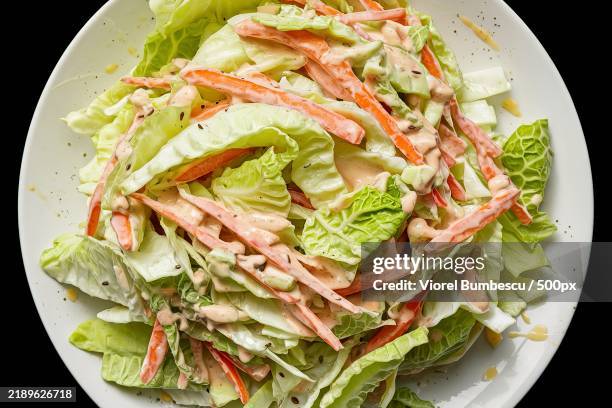 a fresh coleslaw salad in a white plate - coleslaw stock pictures, royalty-free photos & images