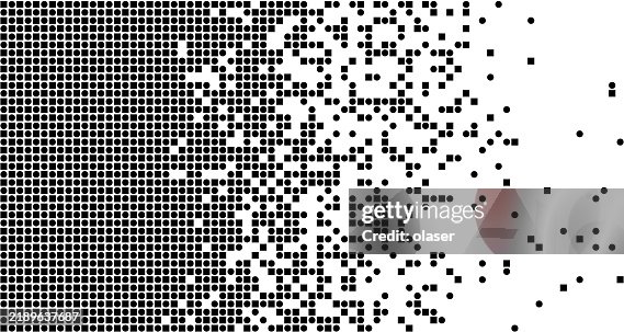 Abstract circles and squares dot pattern dissipating into white space. Abstract circles and squares dot pattern dissipating into white space.