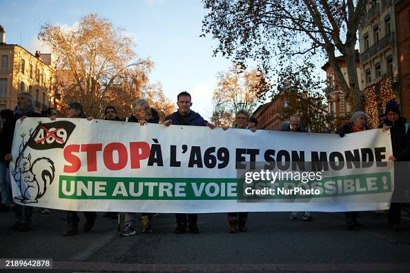 Protest A39 The banner reads 'Stop to the A69 and its world, another way is... News ...