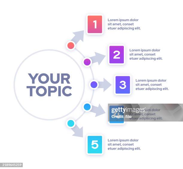 infografik fünf unterkategorien design - diagramm stock-grafiken, -clipart, -cartoons und -symbole