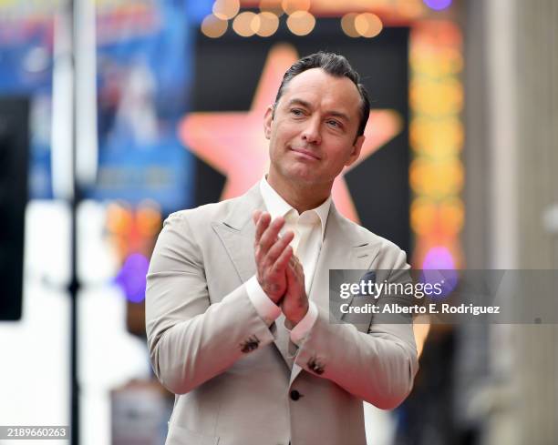 Jude Law attends the Jude Law Star Ceremony on Hollywood Boulevard in Hollywood, California on December 12, 2024.