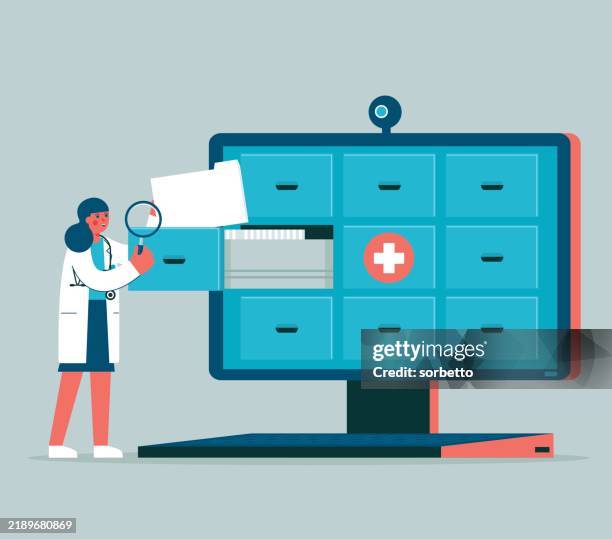 bildbanksillustrationer, clip art samt tecknat material och ikoner med medical record - female doctor - register