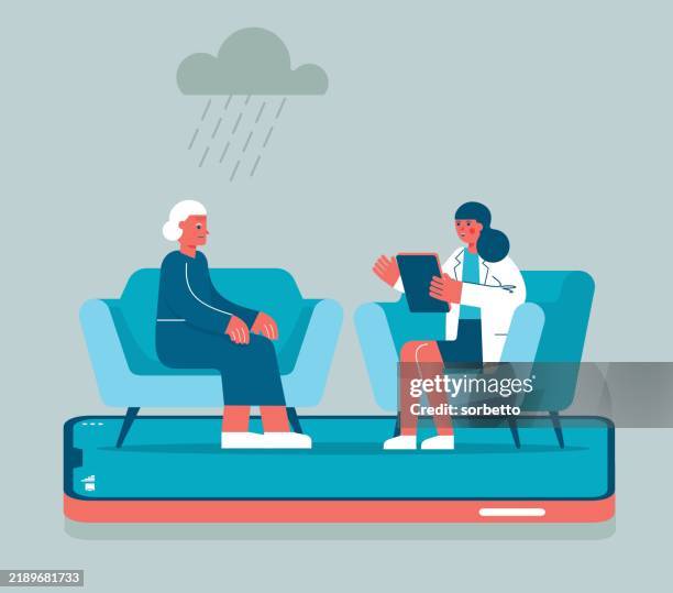 stockillustraties, clipart, cartoons en iconen met online psychotherapy - senior woman - alternatieve therapie