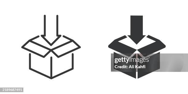 packing thin line and glyph solid icon. editable stroke and perfect pixel isolated on transparent background - empty box stock illustrations
