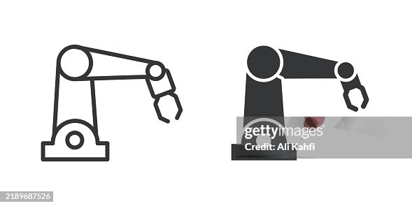 Robotic arm thin line and glyph solid icon. Editable stroke and perfect pixel isolated on transparent background Robotic arm thin line and glyph solid icon. Editable stroke and perfect pixel isolated on transparent background