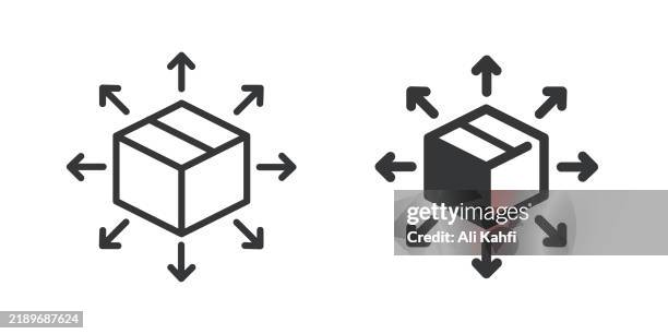 distribution thin line and glyph solid icon. editable stroke and perfect pixel isolated on transparent background - loading dock stock illustrations