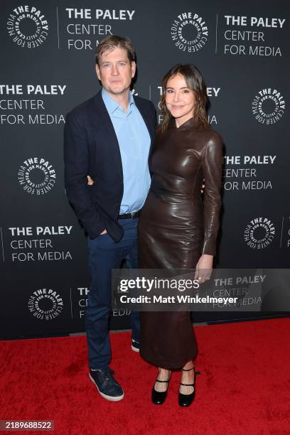 Bill Lawrence and Christa Miller attend an evening with Apple TV+'s "Shrinking" presented by The Paley Center For Media at Writers Guild Theater on...