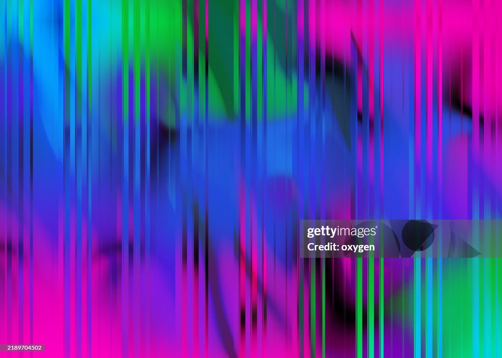 Abstract vertical striped pattern with vibrant neon pink, green, and blue hues. Digital illustration with blurred shapes and gradient background.