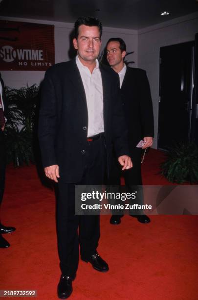 American actor Charlie Sheen attending Mike Tyson's fight against Orlin Norris at the MGM Grand Garden Arena in Las Vegas, Nevada, October 23rd 1999.