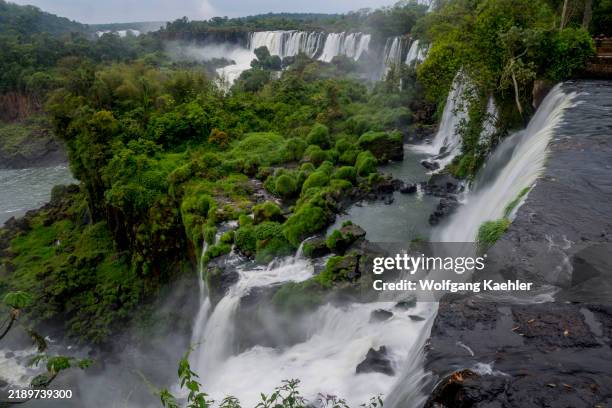 View of San Martin Falls and Bossetti Falls, waterfalls of Iguassu Falls on the Argentine side of Iguassu National Park.