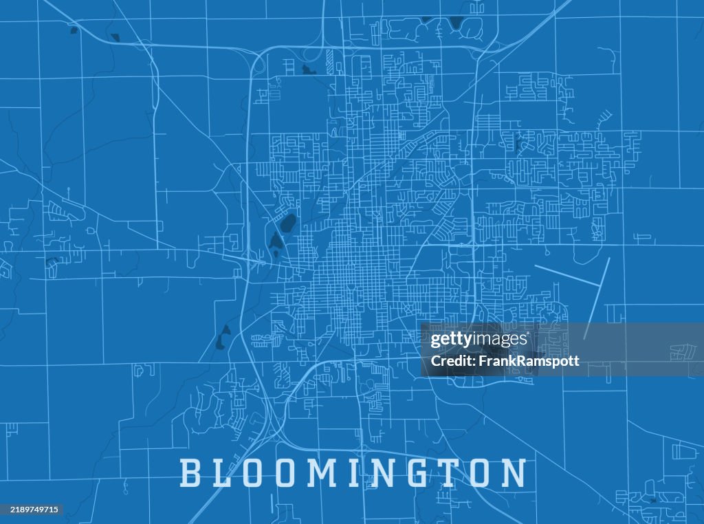Bloomington IL City Vector Road Map Blue Horizontal