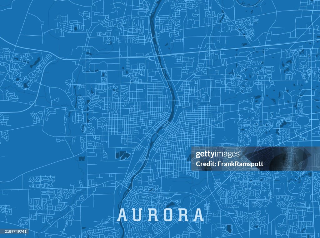 Aurora IL City Vector Road Map Blue Horizontal