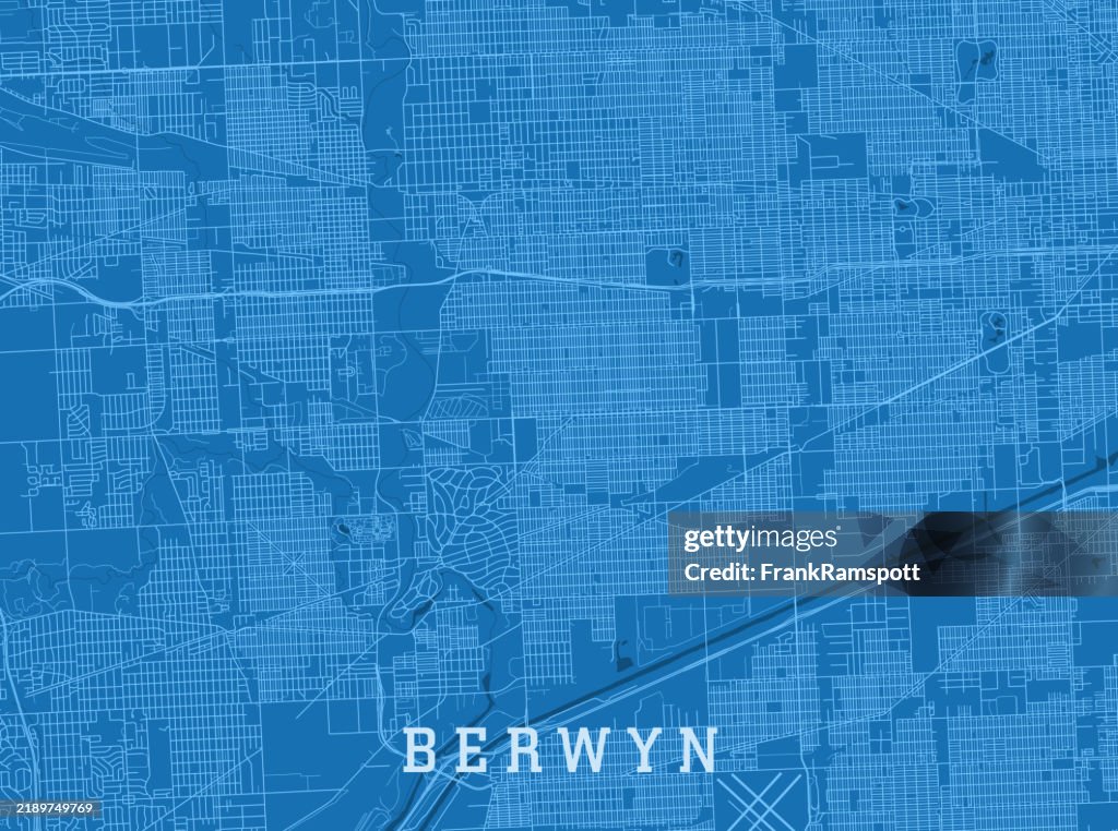Berwyn IL City Vector Road Map Blue Horizontal