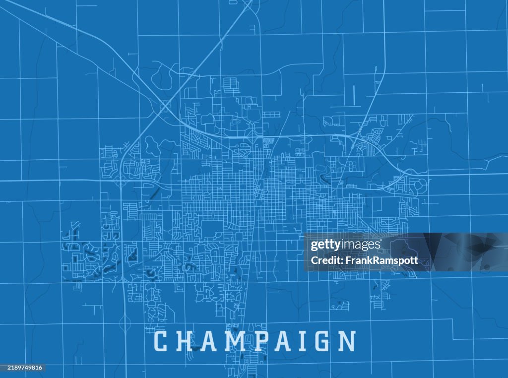 Champaign IL City Vector Road Map Blue Horizontal