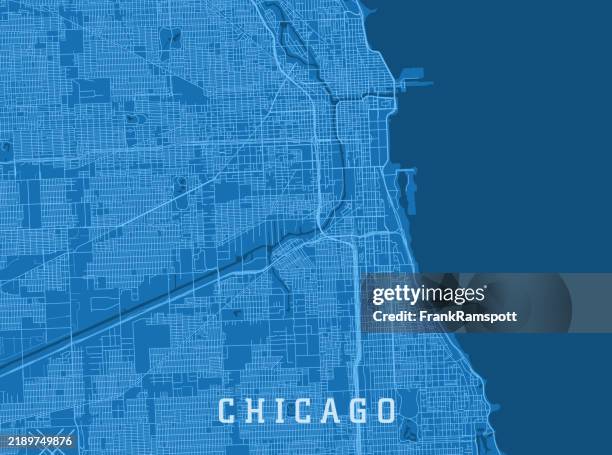 chicago il stadt vektor straßenkarte blau horizontal - chicago stock-grafiken, -clipart, -cartoons und -symbole