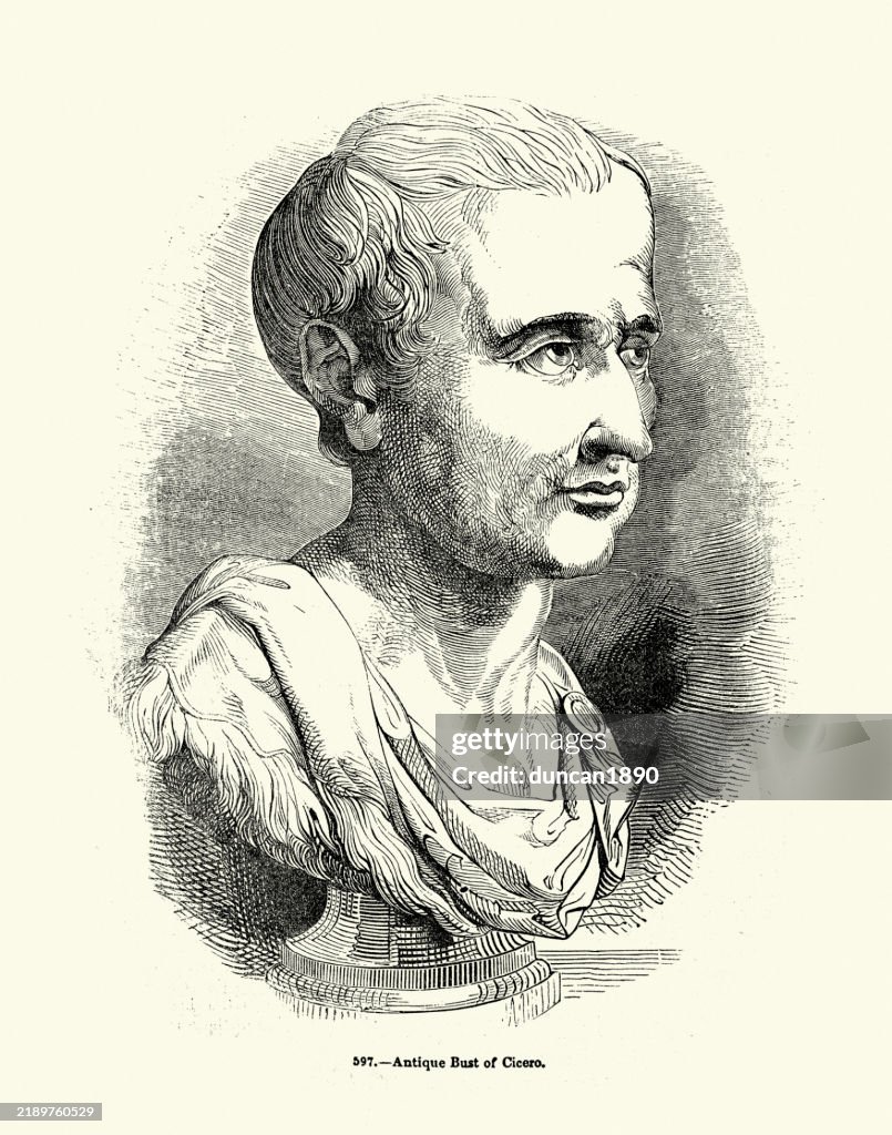 Ancient Roman bust of Cicero a Roman statesman, lawyer, scholar, philosopher, writer and Academic skeptic