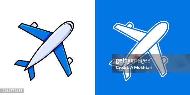 top view airplane icon – colored and blue background version. - airplane icon transparent stock illustrations