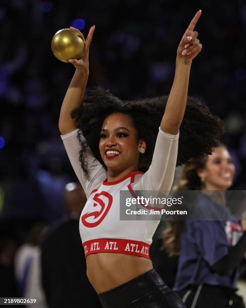 Atlanta Hawks dancers perform during the game against the Milwaukee Bucks during the Emirates NBA Cup Semifinal game on December 14, 2024 at T-Mobile...
