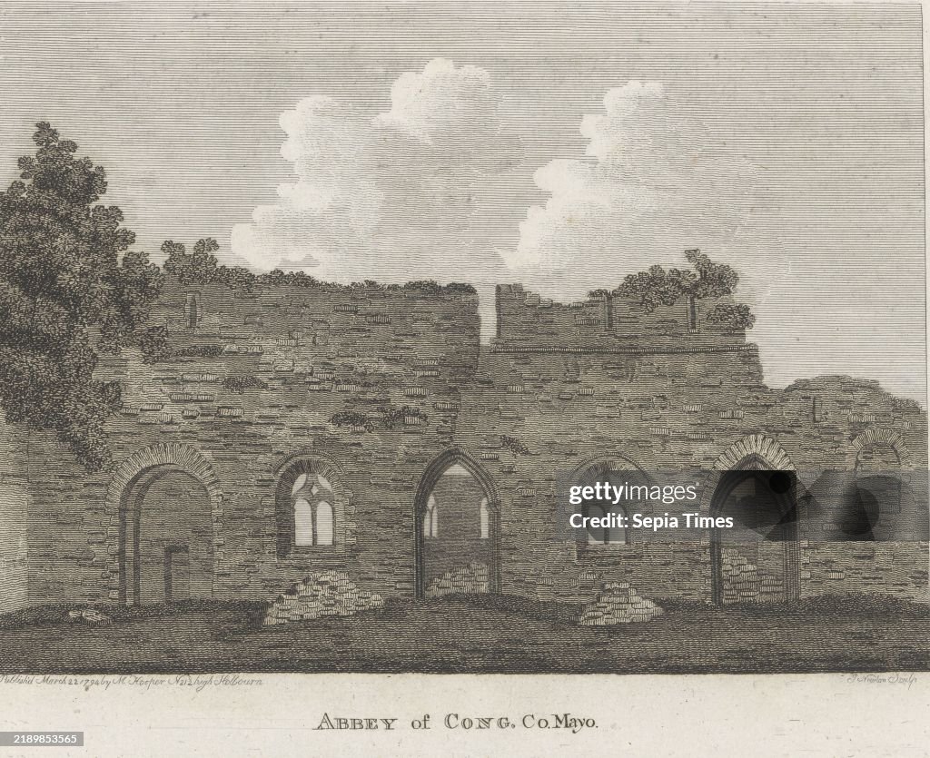 View of the ruins of the Abbey of Cong, Abbey of Cong. Co.Mayo (title on object), This print is part of a book., print, print maker: James Newton, (mentioned on object), publisher: M. Hooper, (mentioned on object), London, 22-Mar-1794, paper, etching, hei