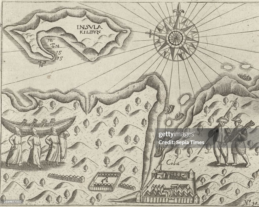 Map of the river estuary with the town of Kola