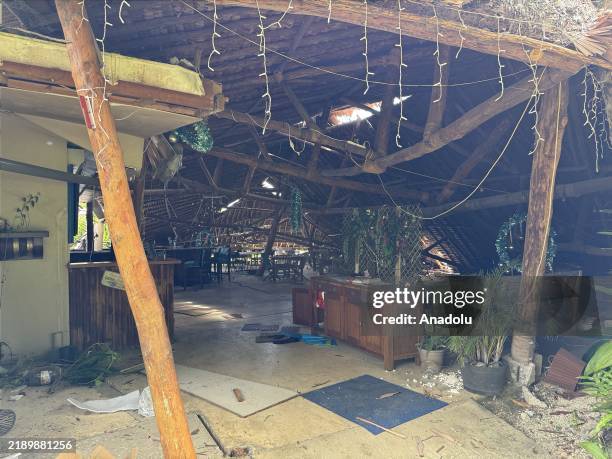 View of the destruction on the roads and buildings as search and rescue operations continue following a powerful 7.3-magnitude earthquake in the...