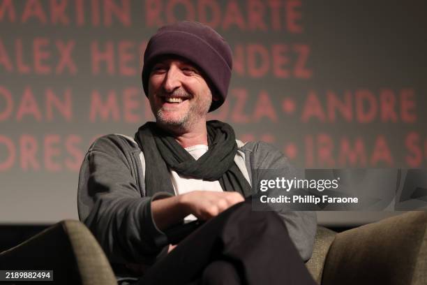 Michael Gracey speaks onstage during the "Better Man" Conversation with director Michael Gracey and Guillermo del Toro at the DGA Theater Complex on...