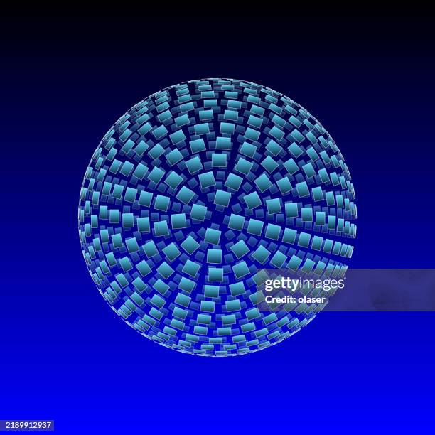 bright green 3d globe made of squares, with perspective - solid blue backgrounds stock illustrations