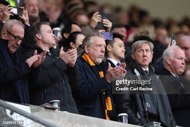 Robert Plant, Musician and Vice President of Wolverhampton Wanderers, looks on prior to the Premier League match between Wolverhampton Wanderers FC...