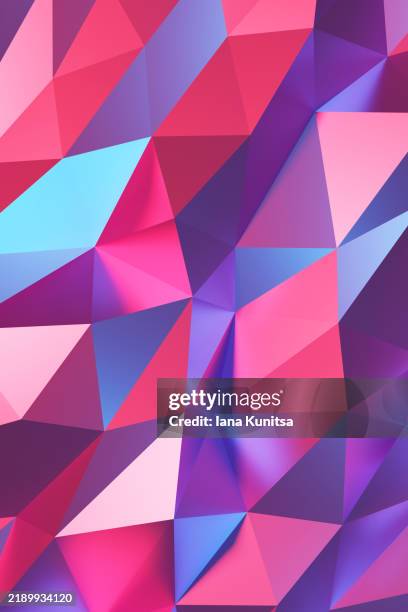 abstract polygonal, triangular bright multicolored gradient hot pink, blue, lilac, purple background. beauty 3d colorful holographic texture, vertical pattern. design element. - neon triangle stock pictures, royalty-free photos & images