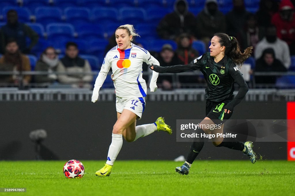 Nuria Rabano Terminated Ellie CARPENTER of Lyon and Nuria RABANO of Wolfsburg during the UEFA ...