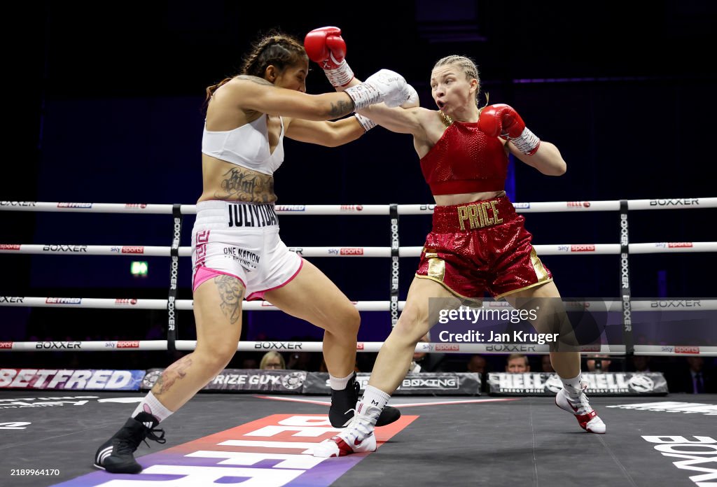 Boxing Colision Bexcy Mateus avoids the punch of Lauren Price during the IBO World ...