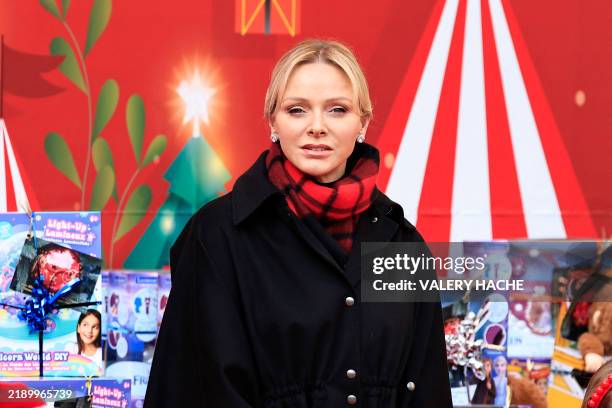 Princess Charlene of Monaco attends the traditional Christmas tree ceremony as part of the Christmas holiday season, at the Monaco Palace, on...