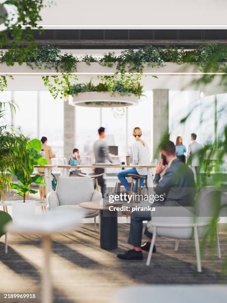 modern green office - lush foliage stock pictures, royalty-free photos & images