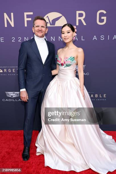Sebastian Roché and Alicia Hannah-Kim attend Unforgettable: The 22nd Annual Asian American Awards at The Beverly Hilton on December 14, 2024 in...
