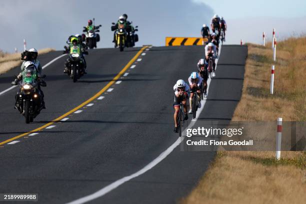 The leading riders on the bike course during IRONMAN 70.3 World Championship 2024 on December 15, 2024 in Taupo, New Zealand.