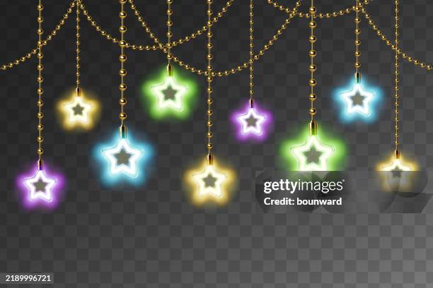 garland with stars and beads on transparent background. vector - fairy-lights-transparent-background stock illustrations