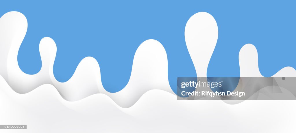 Fundo azul e branco abstrato do respingo da água. Padrão de moldura de respingo de leite. Borda de onda de iogurte ou creme de laticínios com gotas