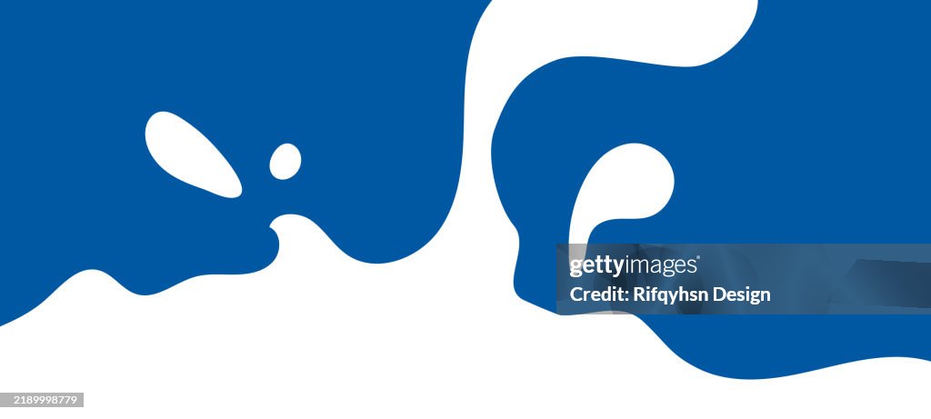 Abstract water splash blue and white background. Milk splash frame pattern. Yogurt or dairy cream wave border with drops