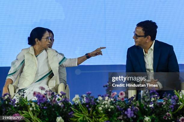 Chief Minister Mamata Banerjee interacts with CFO, Infosys Jayesh Sanghrajka during the inauguration ceremony of the Infosys Development Centre at...