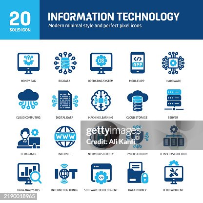 Information technology glyph solid icons. Containing computing, server, OS, internet, network, security solid icons collection. Vector illustration. Perfect pixel on clean white background Information technology glyph solid icons. Containing computing, server, OS, internet, network, security solid icons collection. Vector illustration. Perfect pixel on clean white background